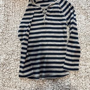 American Eagle Outfitters Navy and Gray Striped Long Sleeve Tee